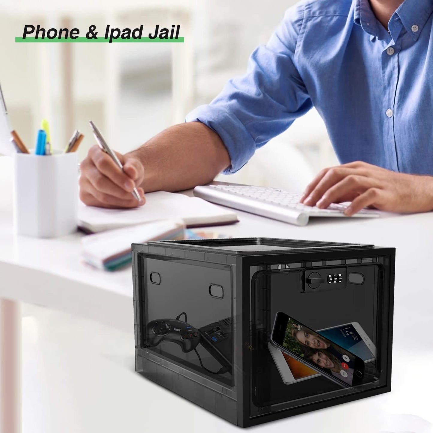 Lock Box for Medicines, Food, and Electronic Devices - Ideal for Keeping Medications Safe Locker, Lunch Snacks Locked Up Cabinet and Jail Cell Phones in One Lockable Container (Translucent Black)
