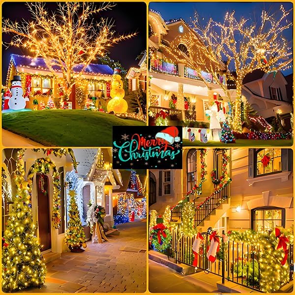 2-Pack 480 LED Solar String Lights, 170FT Outdoor Waterproof Twinkle Lights with 8 Modes & Memory for Christmas, Parties (Warm White)