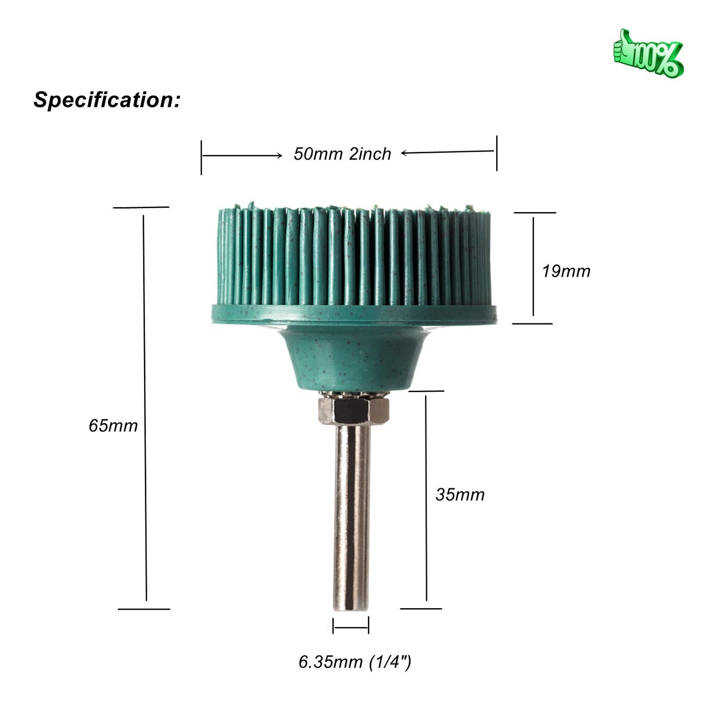 50 Grit 2" Green Bristle Discs (4PCS) with 1/4" Shank – Abrasive Rubber Brush for Coating Removal & Surface Sanding