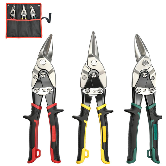 ANGELSWORD 3 PC Cr-M Aviation Tin Snips Set, 10 Inch Aviation Tin Snips, Cr-M Aviation Snips for Cutting Metal Sheet, Heavy Duty Sheet