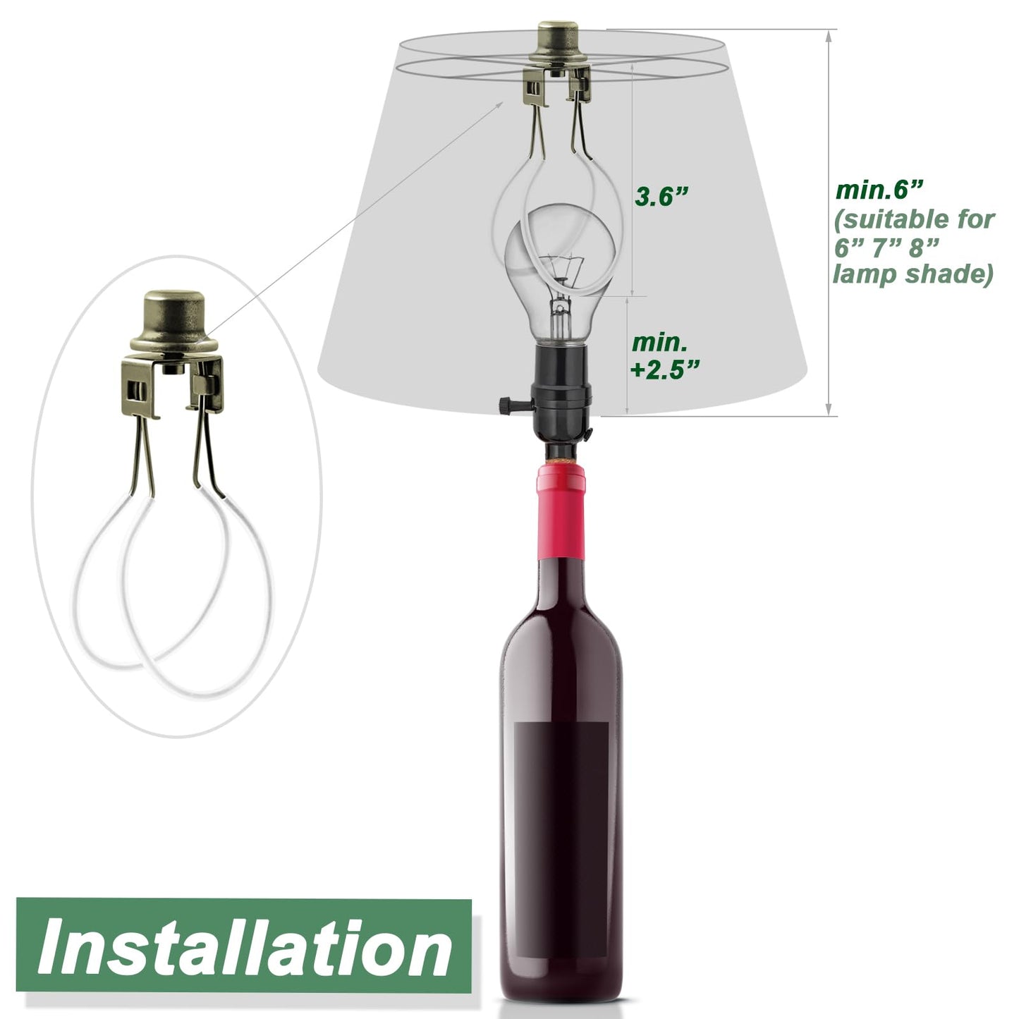Bronze Lamp Shade Light Bulb Clip Adapter with Cap Knob Finial & Silicone Levelers, Clip-On Holder Keeps Shade Secure