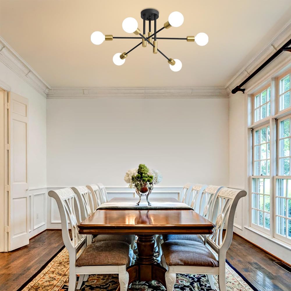 Biewalk 6-Light Sputnik Chandelier, 31" Gold & Black Modern Ceiling Light for Dining Room, Living Room, Kitchen Island