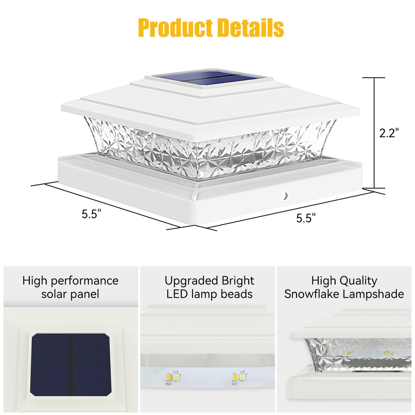 APONUO 12-Pack Solar Post Cap Lights, 16 LED, 2 Modes, Waterproof, for 4x4-6x6 Vinyl/Wood Deck, Fence, Porch (White)