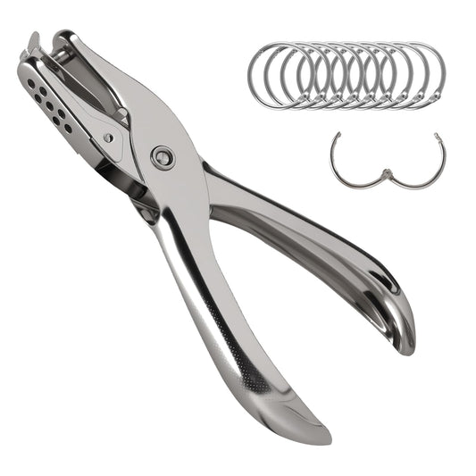 Oligei Single Hole Punch, 8 Sheet Capacity Hole Puncher, Paper Punch with 10P Binder Rings, Hole Puncher for Crafts, Scrapbooks (Silver)