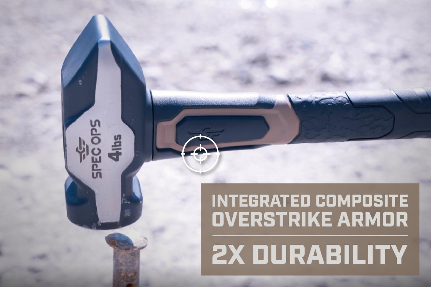 Spec Ops Tools Blacksmith Hammer, 4 lb Sledge hammer with Bi-Material Shock Absorbing & Vibration Dampening Handle, 3% Donated to Veterans, Black/Tan