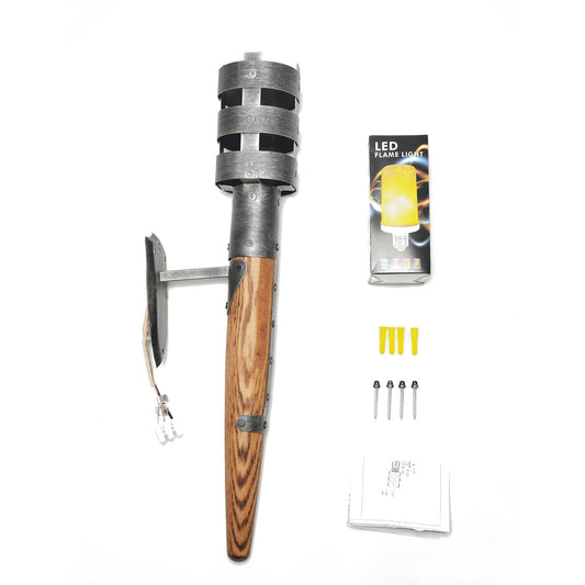 Medieval Torch Wall Sconce, Metal Torch Lamps with Wood Handles, Medieval Torch Light, Hand-Forged Wooden Handle Wall Lamps with E26 Light Bulb