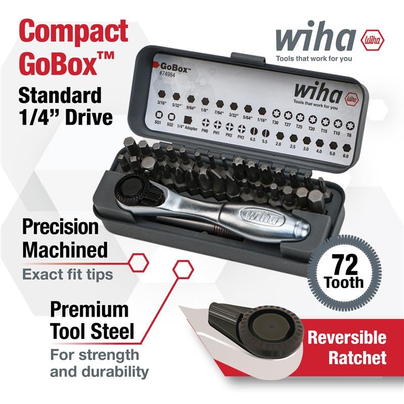 Wiha 74984 32 Piece GoBox Standard Bit Set with Mini Ratchet