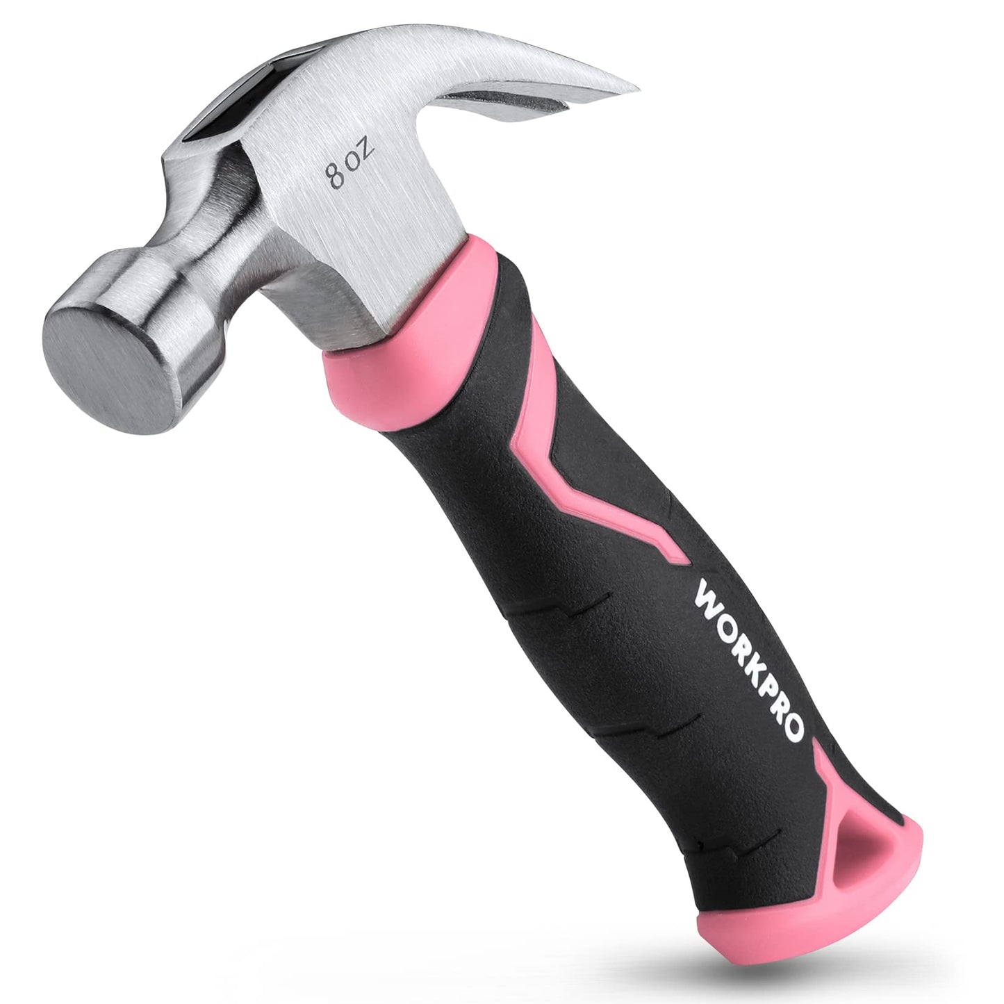WORKPRO 8 oz Claw Hammer with Fiberglass Handle, All Purpose Hammer with Forged Hardened Steel Head, Pink Ribbon