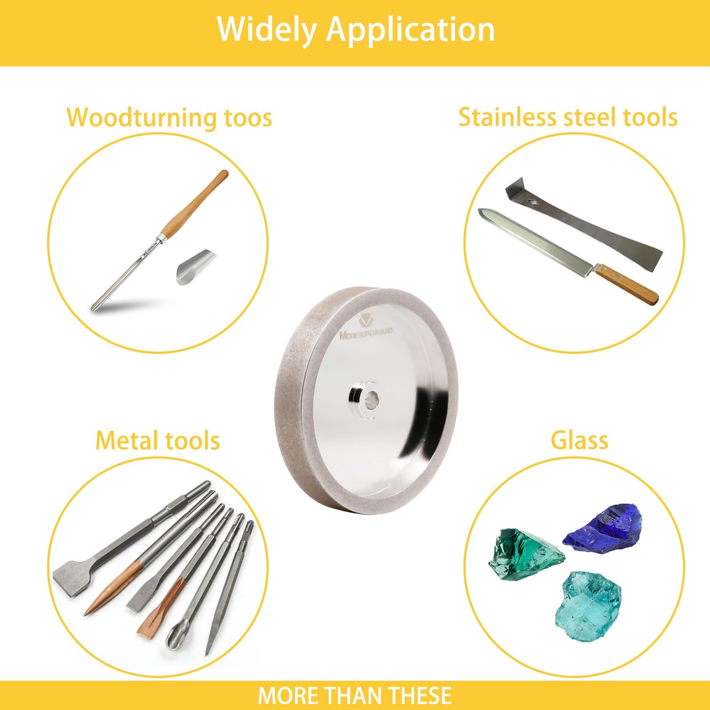 MORESUPERHARD 6" CBN Grinding Wheel, 180 Grit, 1" Wide, 1/2" Bore, Bench Grinder Sharpener for HSS & Woodturning Tools