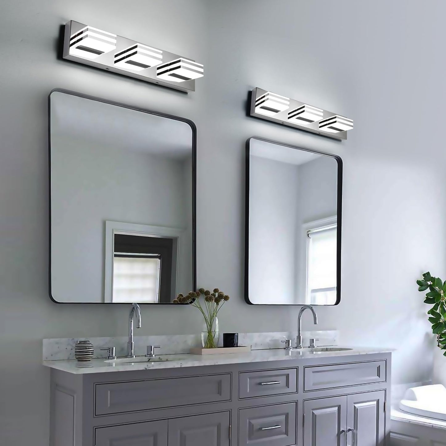 LED Vanity Light 20" for Bathroom, 3-Light Chrome Fixture, 18W Modern Mirror Lamp, 6000K Bright Wall Sconce