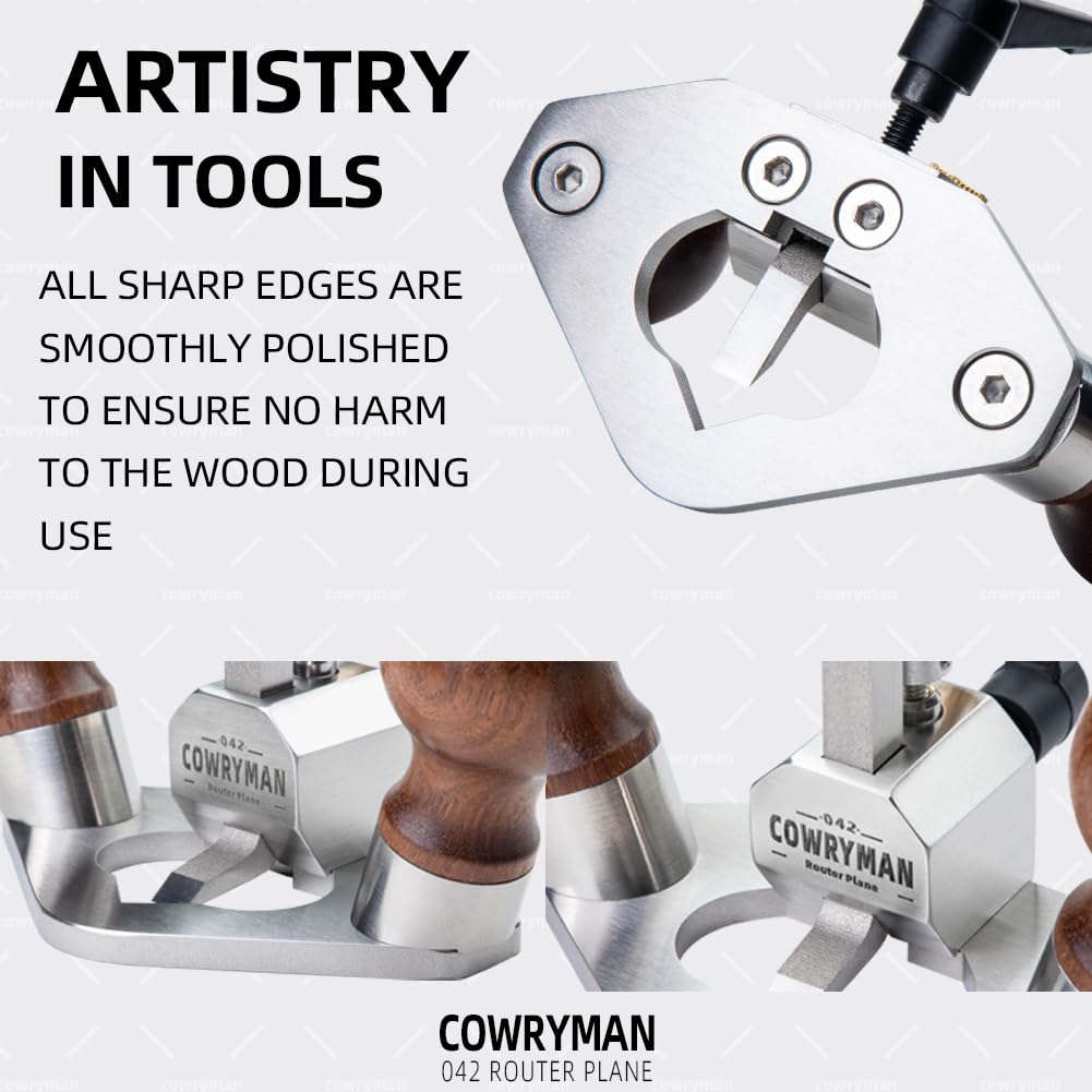 Cowryman 042 Router Plane Handheld Precision Woodworking Tool with Depth Stop for Detailed Corner Cutting and Joinery Dado Grooves
