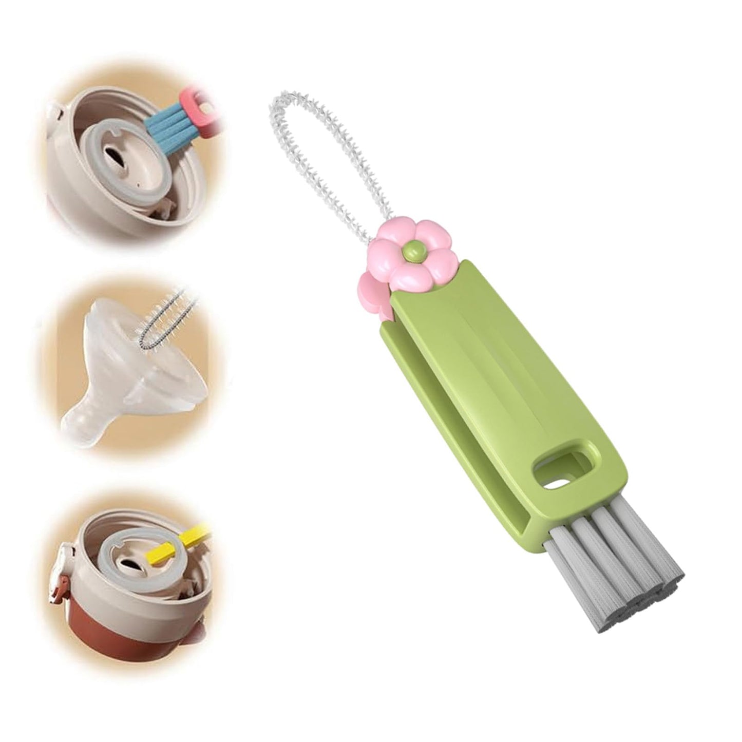 3 in 1 Cup Lid Gap Cleaning Brush, Multifunctional Bottle Brush, Cup Lid Gap Cleaner, Home Kitchen Crevice Cleaning Brush Tools (Green)