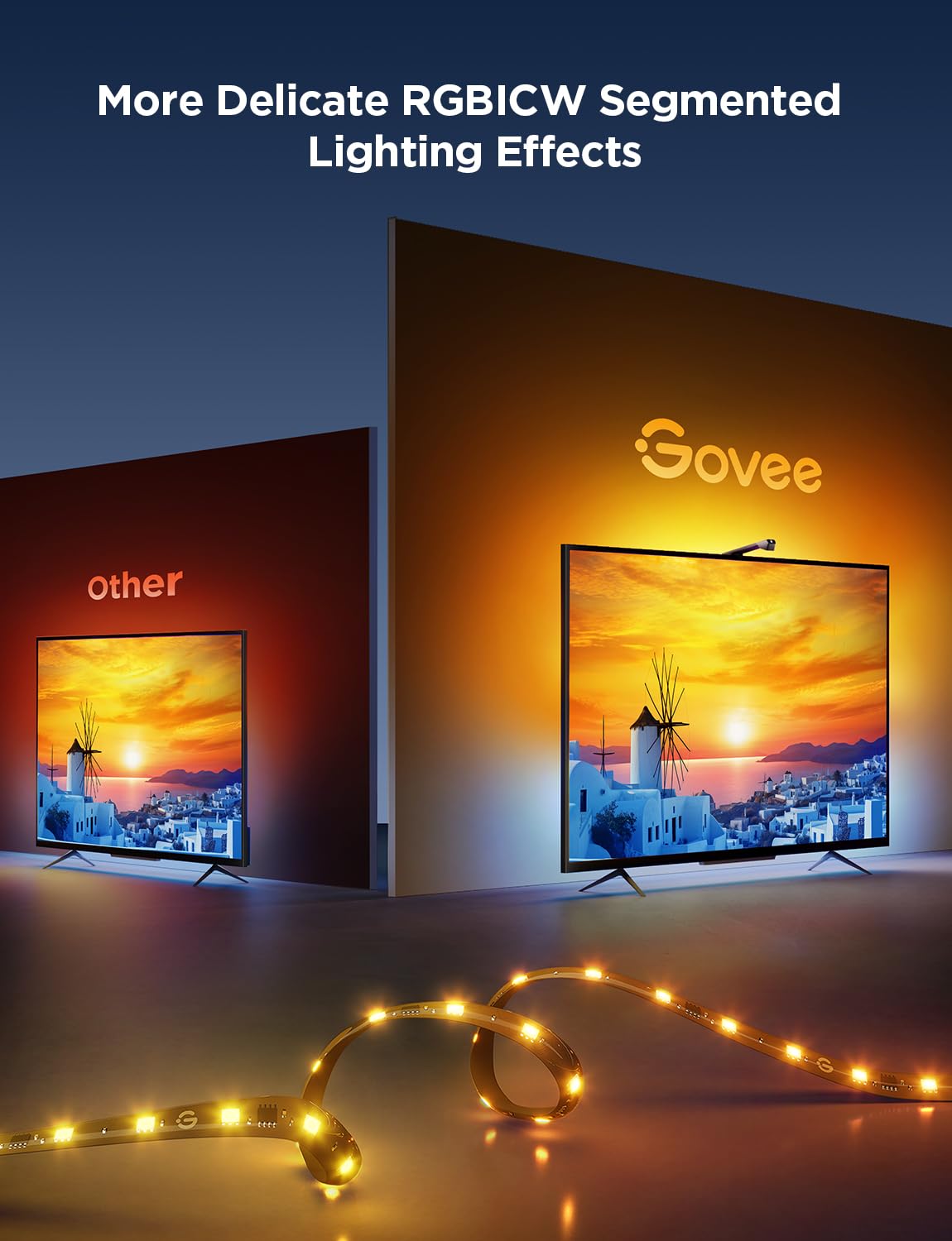 Govee TV Backlight 3 Lite for 55-65" TVs, 11.8ft RGBICW LED Strip with Camera, Fish-Eye Correction, 4-in-1 Color, App & Voice Control
