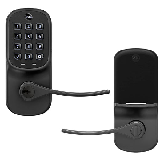 Yale Assure Lever Entry Door Handle with Wi-Fi Connected Physical Keypad, Black Suede Smart Door Lock with Handle, Back-Up Key, ‎YRL216-WF1-BSP