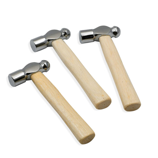 Zalaxt 3PCS Mini Round Head Hand Hammer Set, Wooden Handle Reinforced Ball Hammer for Woodworking, Nail Prying & Repairs