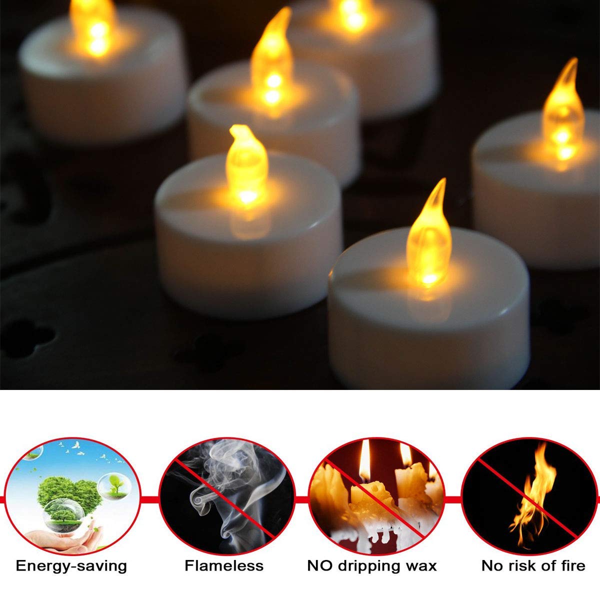 YIWER LED Tea Light Candles, 50 Pack, Battery Operated Flickering Tea Lights, 200-Hour Runtime, Warm Yellow, Perfect for Festivals & Decor