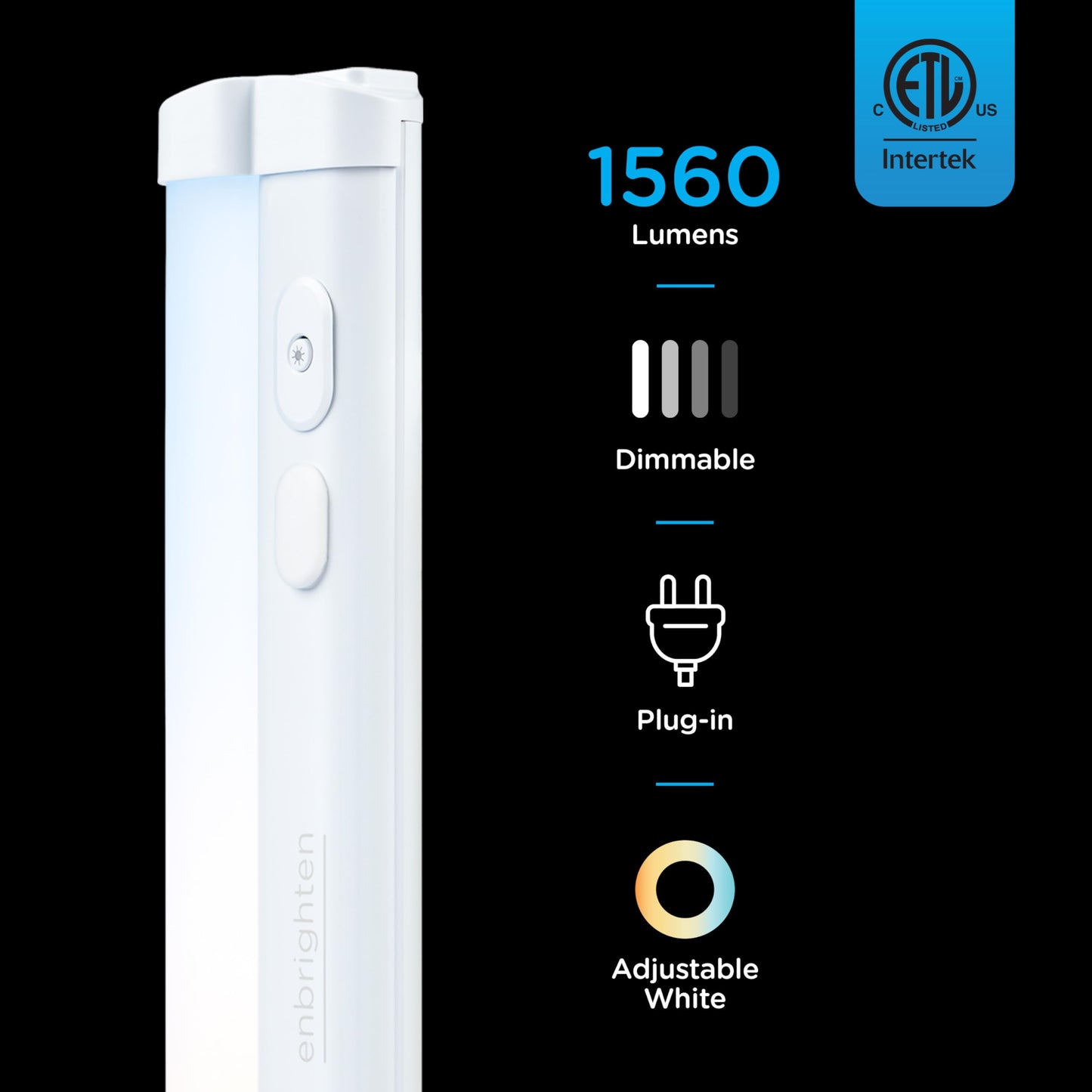 **Enbrighten 24” Plug-In Under Cabinet Light, 1560 Lumens, 5 White Color Temps (2700K–6500K), Dimmable, One-Touch Sync, Linkable Kitchen Lighting**