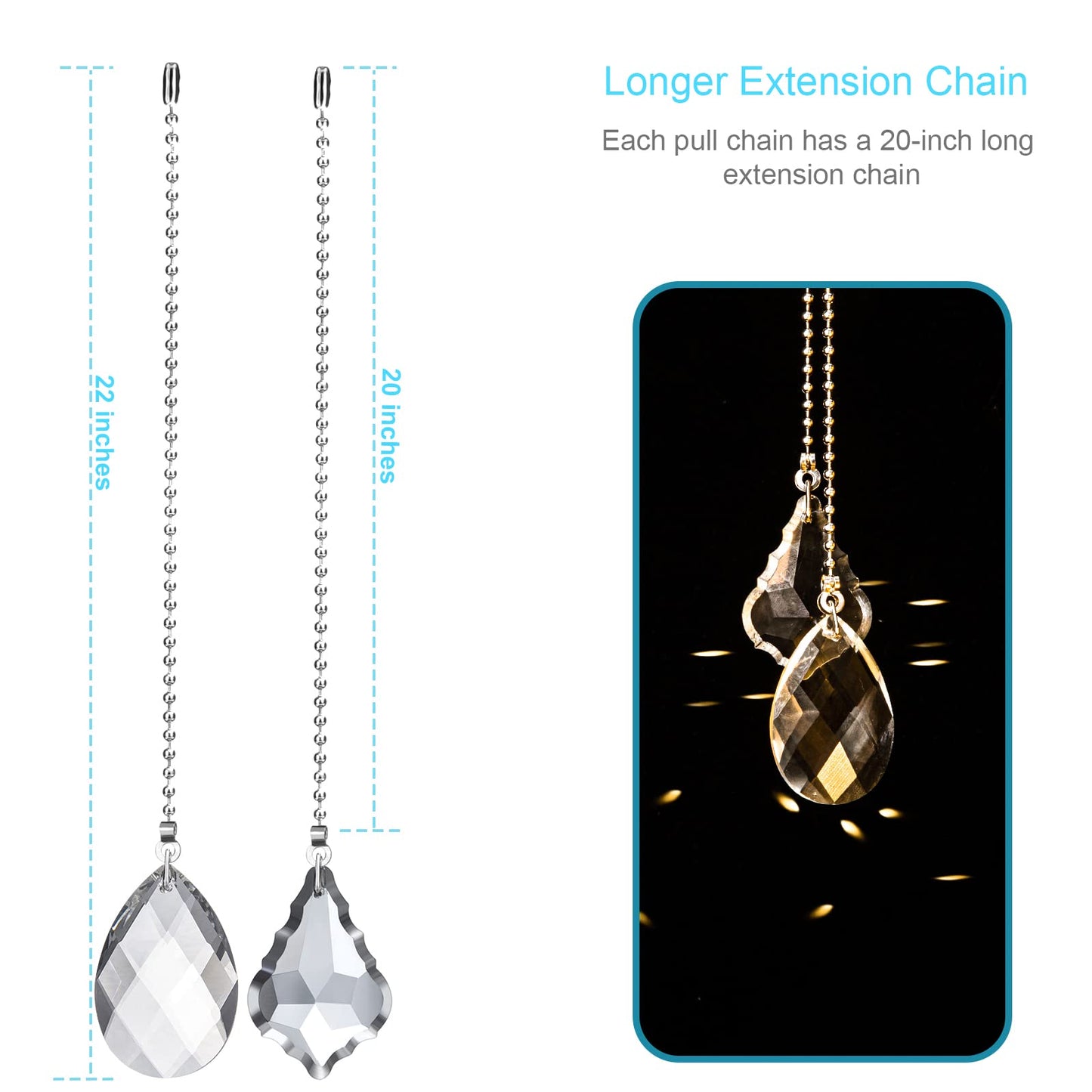 LINGTONG 2PCS Ceiling Fan Pull Chains, Premium Fan Pull Chain with 20-inches Extension Chains