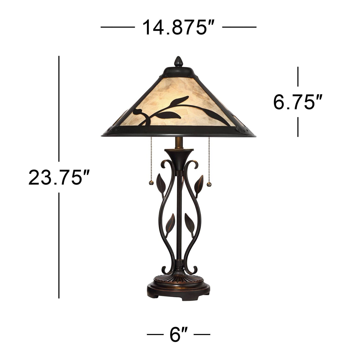 Franklin Iron Works Feuille Farmhouse Table Lamps Set of 2, 23.75" Rustic Leaf & Vine Accent Lamps with Pull Chain, Mica Shade for Bedroom Living Room