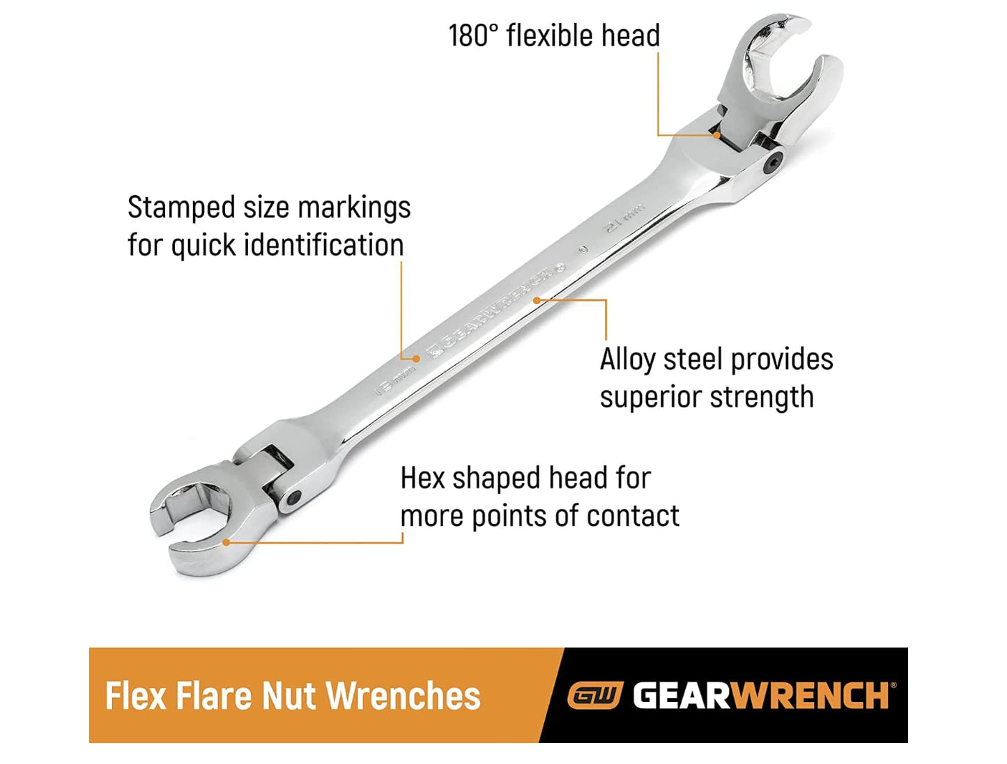 GEARWRENCH 6 Pc. Flex Flare Nut Wrench, Metric - 81911D