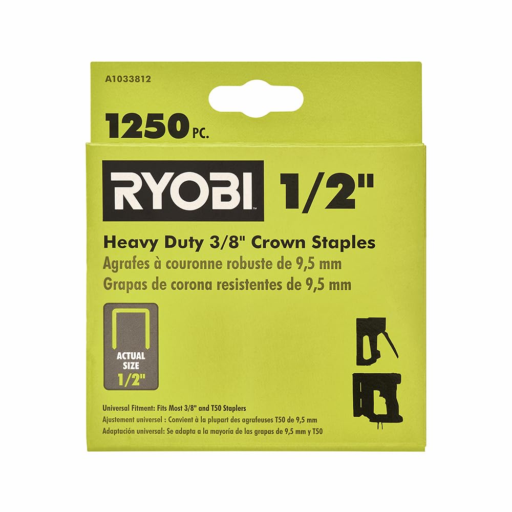 RYOBI 1,250 PC. 3/8" x 1/2" Heavy Duty Crown Staples - A1033812