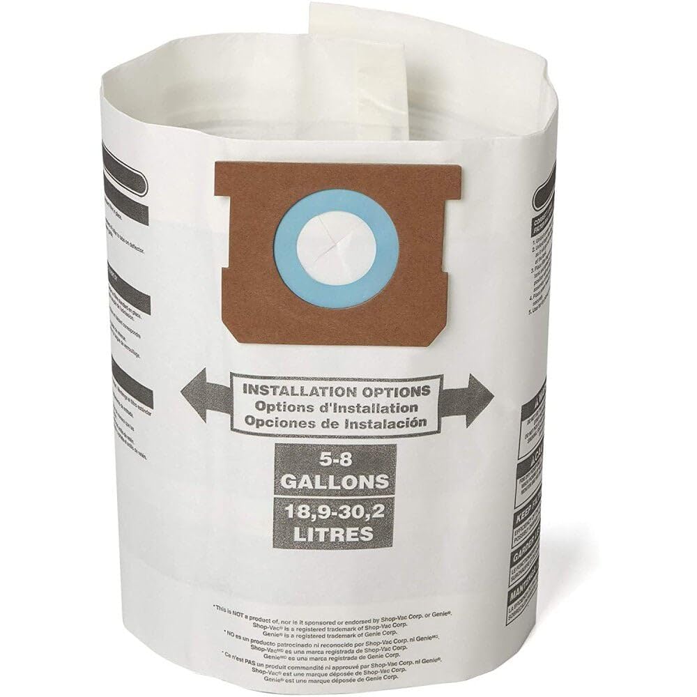 CRAFTSMAN CMXZVBE38767 Wet Dry Vac Dust Collection Bags, 3-Pack for 5-8 Gallon Shop Vacuums, Dry Debris, Easy Cleanup