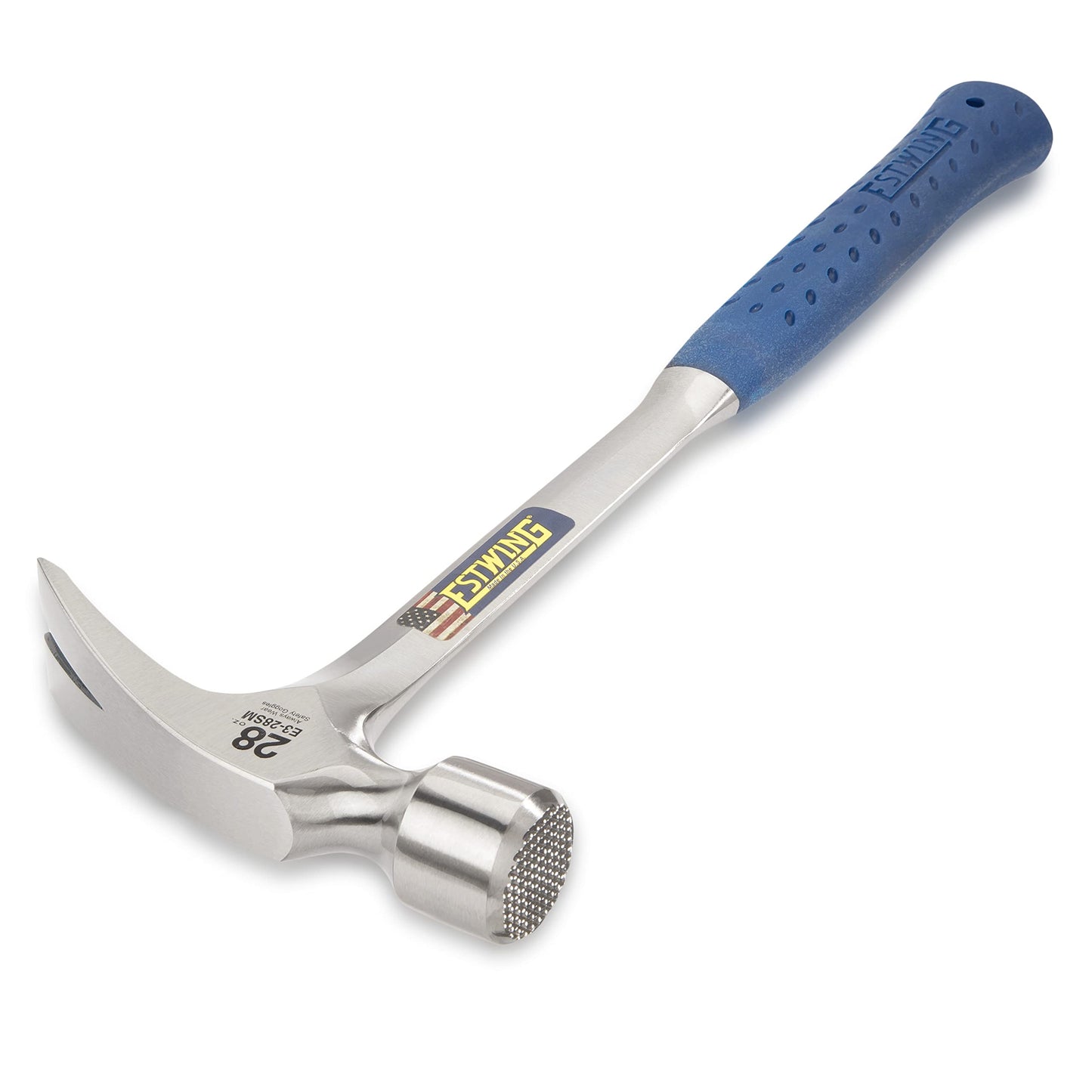 ESTWING Framing Hammer - 28 oz Long Handle Straight Rip Claw with Milled Face & Shock Reduction Grip - E3-28SM, Blue