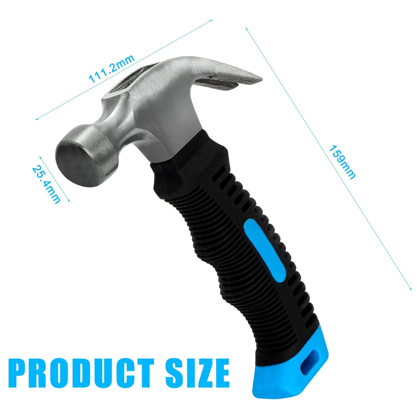 Acooruiteng 8oz Claw Hammer, Small Stubby Hammer with Anti-Slip Handle for DIY, Camping, Craft, Indoor & Outdoor Use