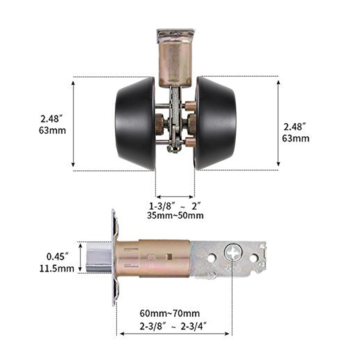Double keyed Deadbolt Lock - Keyed on Both Sides, 2-Way Adjustable Cylinder Deadbolt (Privacy/Passage), Satin Stainless Steel(Black, Double Side)