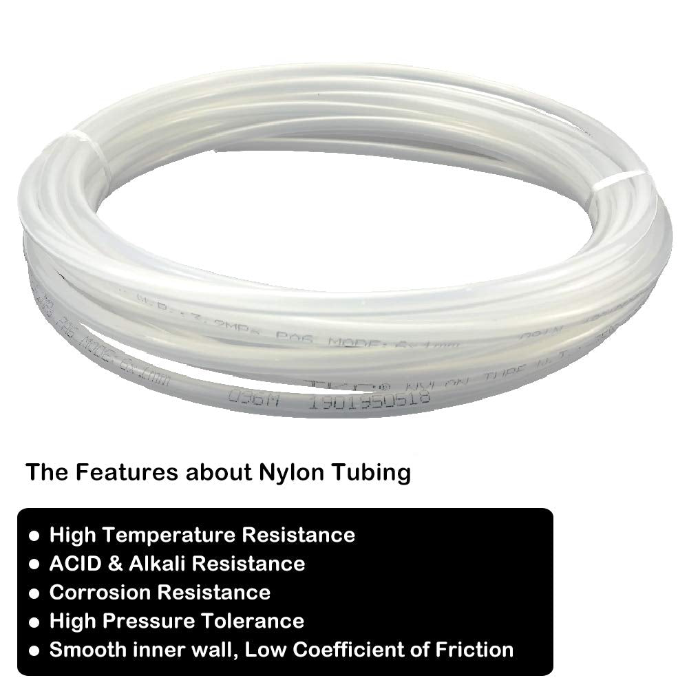 Beduan 6 mm OD Pneumatic Air Line Tubing Nylon Air Hose for Fluid Transfer or Air Brake System 32.8ft (Clear)