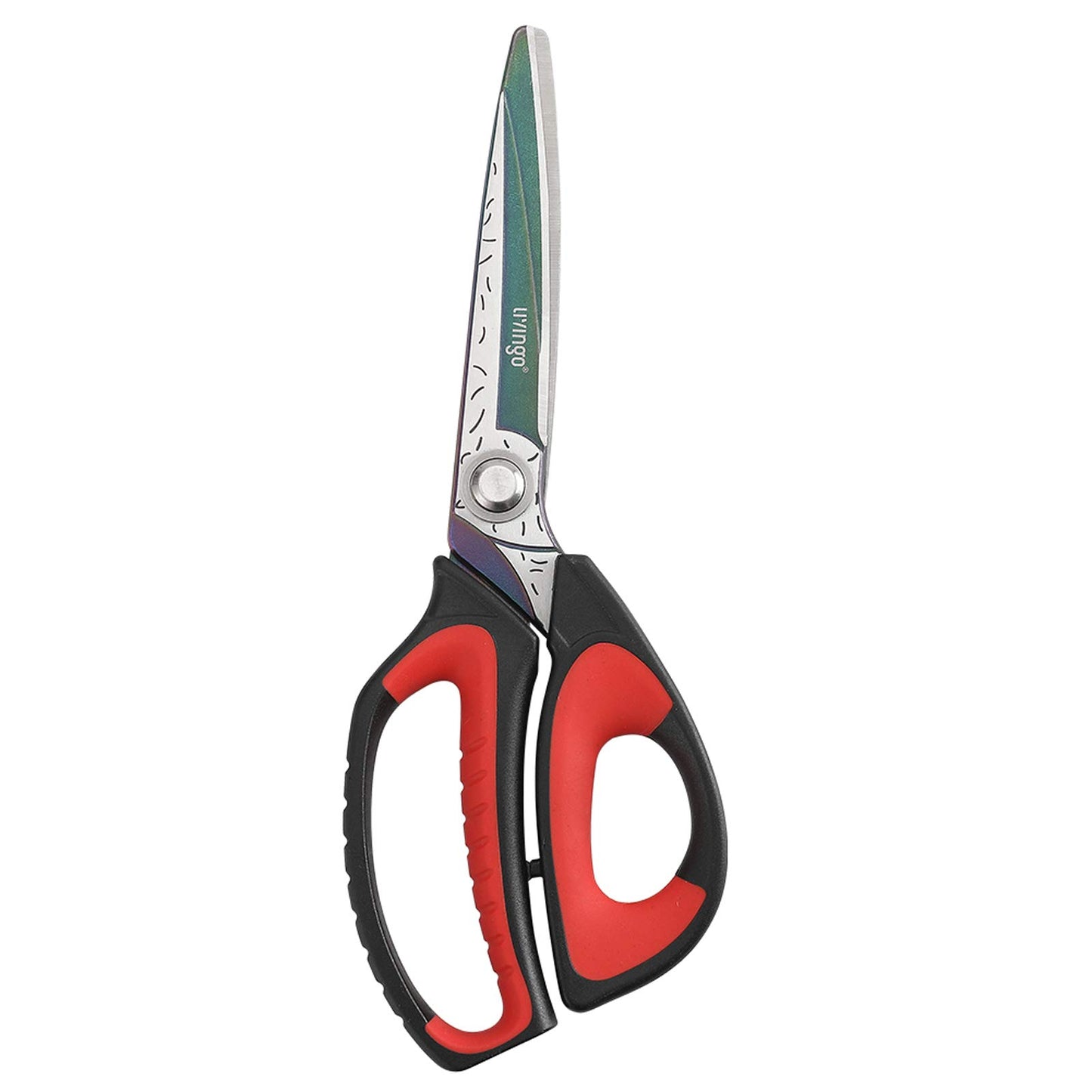 LIVINGO 10" Heavy Duty Multipurpose Scissors, Titanium Coated Stainless Steel Shears for Household, Gardening, Fabric, Red/Black