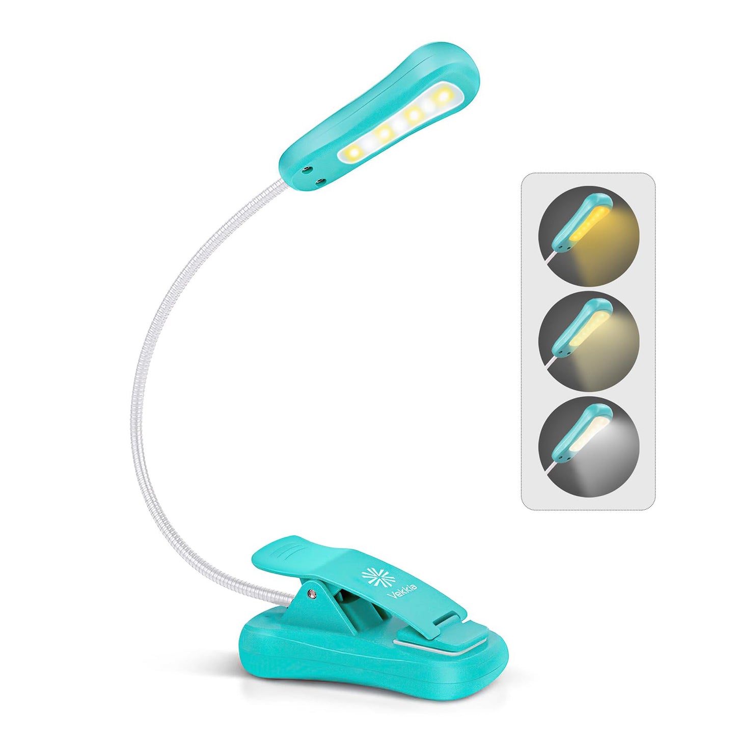 Vekkia Rechargeable Book Light, 3 Colors & 3 Brightness Levels, Lightweight, Up to 70H, Ideal for Reading, Travel – Blue
