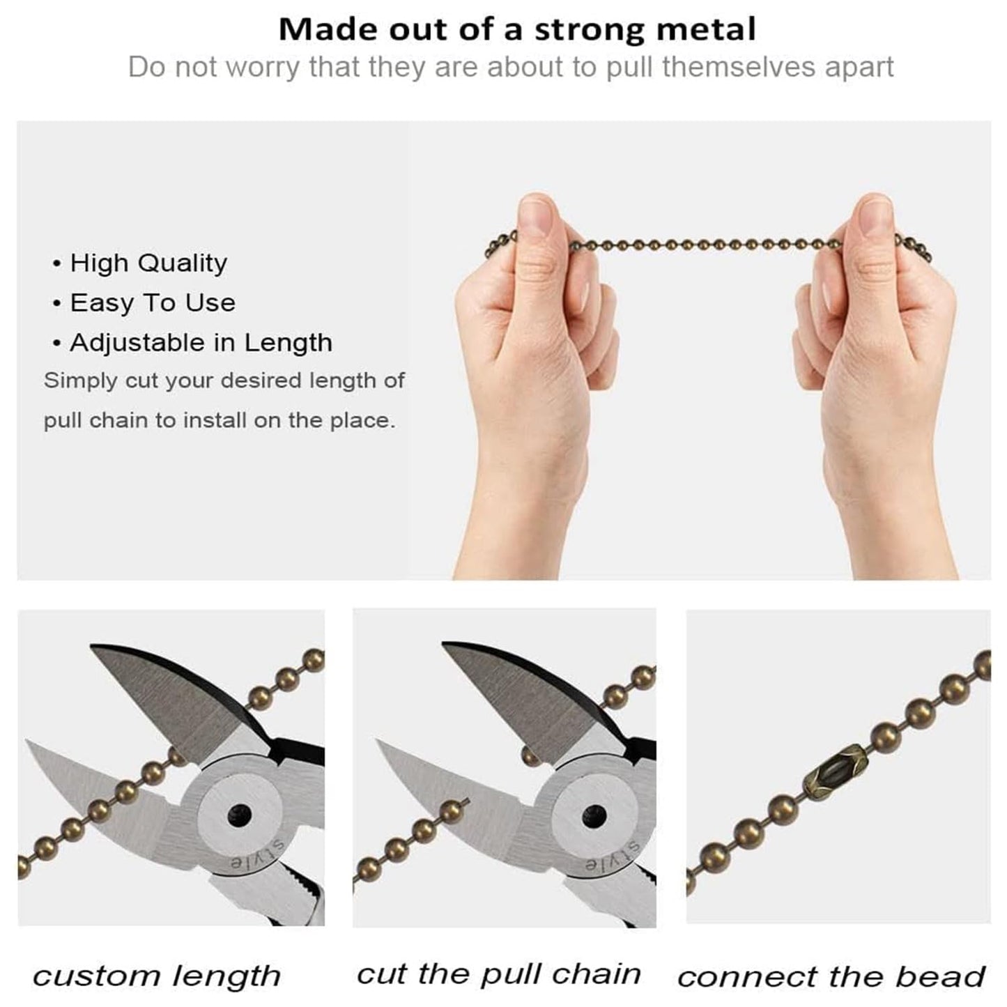 Ceiling Fan Pull Chain, Fan Pulls Set with Connector, 2 PCS 12 Inches Beaded Ball Fan Pull Chain -Bronze