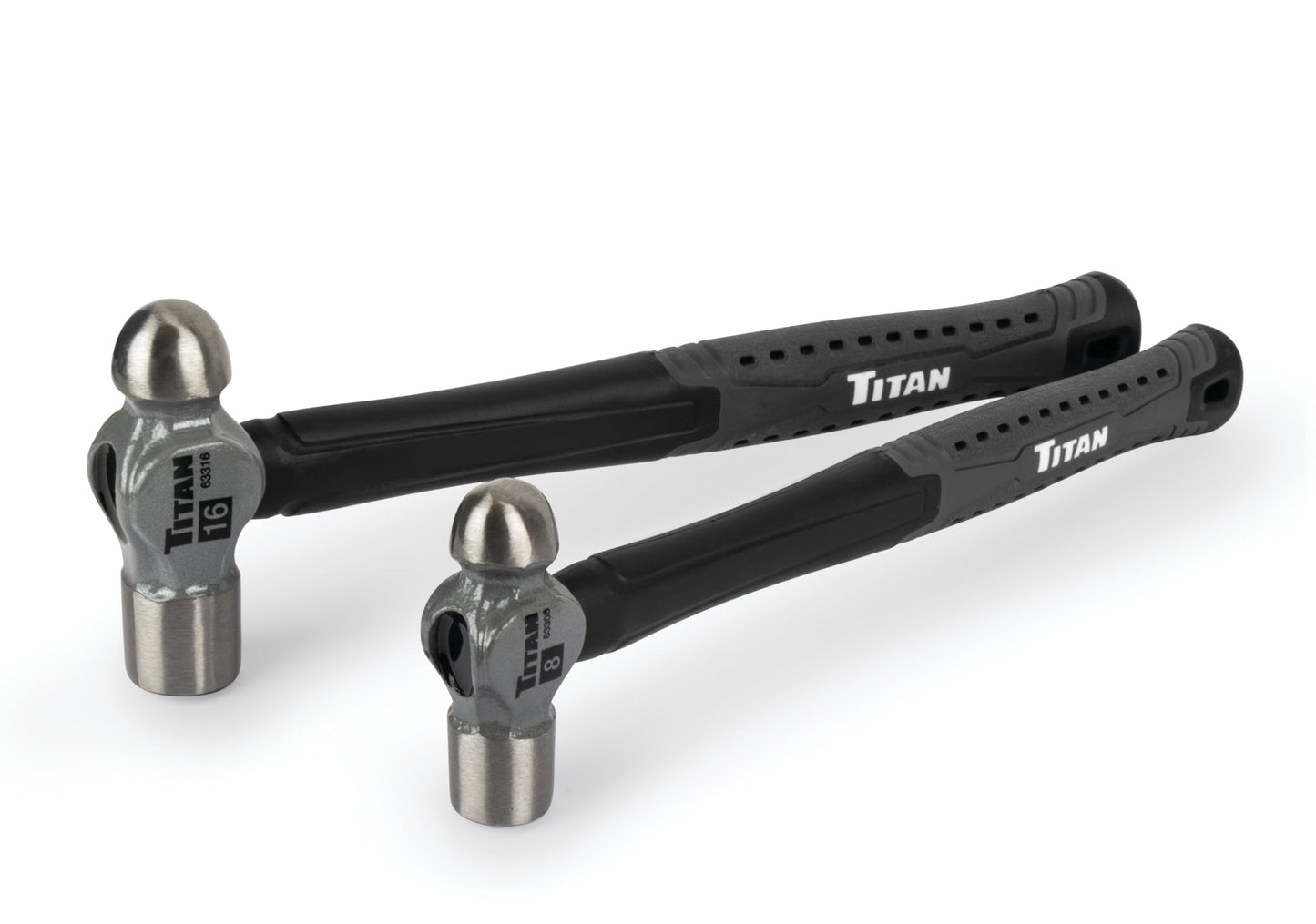 Titan 63302 2-Piece Ball Pein Hammer Set, Includes 8oz & 16oz Ball Peen, Forged Steel Heads, Shock Absorbing Fiberglass Handles & Textured Grips