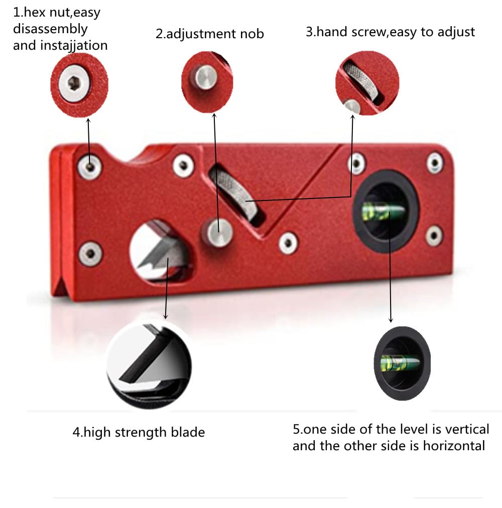 szhdxsy Wood Planer Edge Trimming Tool, Manual Chamfering & Planing, Quick Wood Edge Trimmer with 7 Cutter Heads, Red