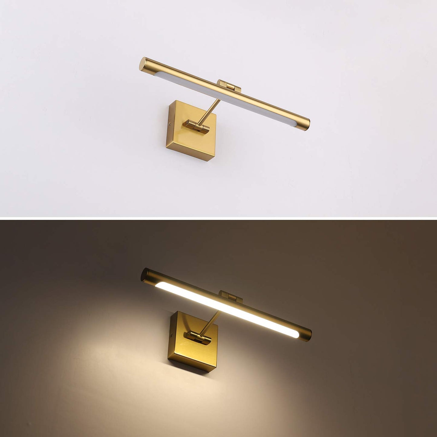 **LED Picture Light 16.5”, Modern Metal Wall Lamp with Swing Arm, 9W Hardwired, 3000K Warm White, CRI80+, Brass Finish**