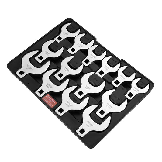 VEVOR 14-Piece 1/2" Drive SAE Crowfoot Wrench Set (1-1/16"–2") with Storage Tray, 40Cr Steel, Laser Etched, for Mechanical Repairs
