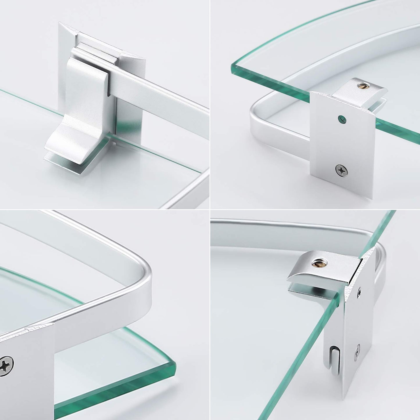 KES Glass Corner Shelf Bathroom, Corner Glass Shelf with Rail Wall Mount 2 Tier Sand Sprayed Silver Finish, A4120A-P2