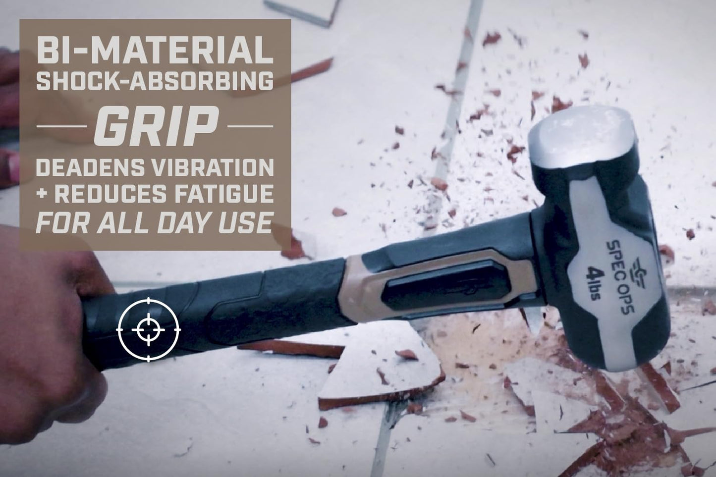 Spec Ops Tools Blacksmith Hammer, 4 lb Sledge hammer with Bi-Material Shock Absorbing & Vibration Dampening Handle, 3% Donated to Veterans, Black/Tan