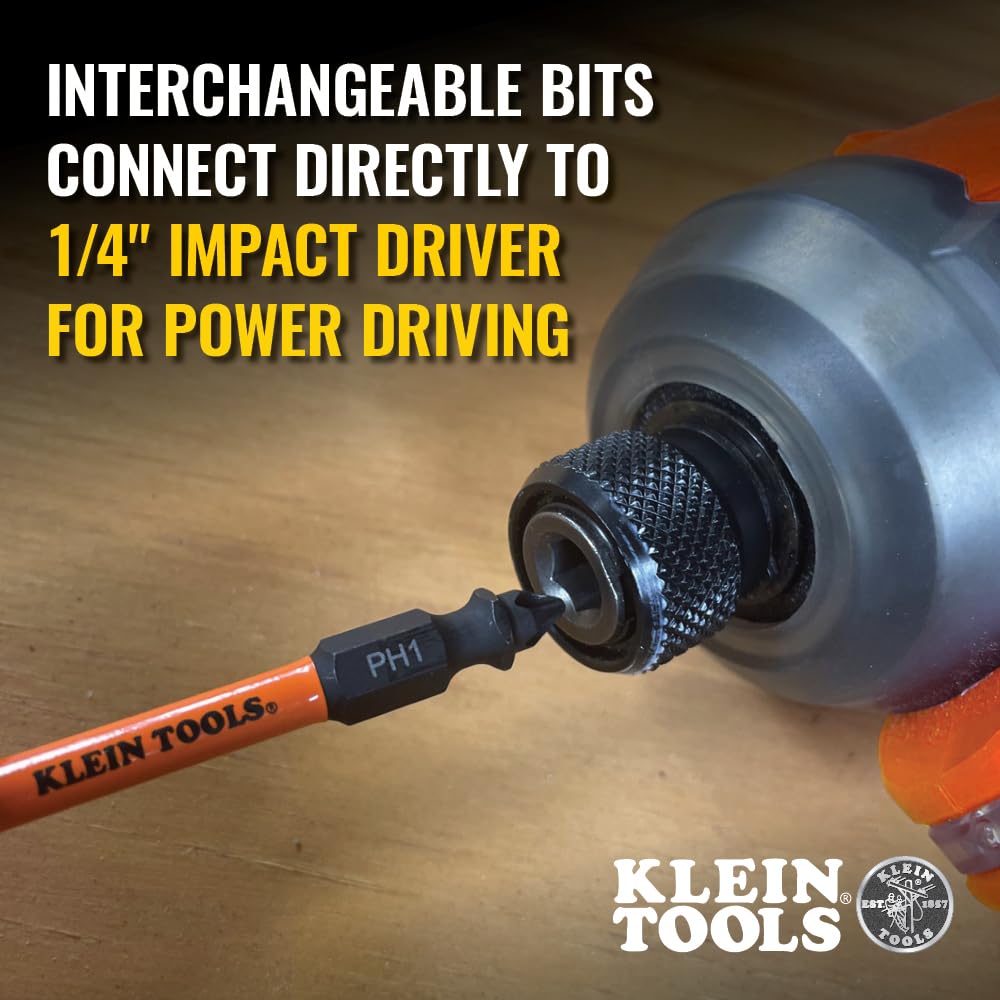 Klein Tools 32313HD 13-in-1 Multi-bit Ratcheting Screwdriver, Double-Ended Impact Bit Set, 12 Impact Driver Bits and 1/4-Inch Nut Driver