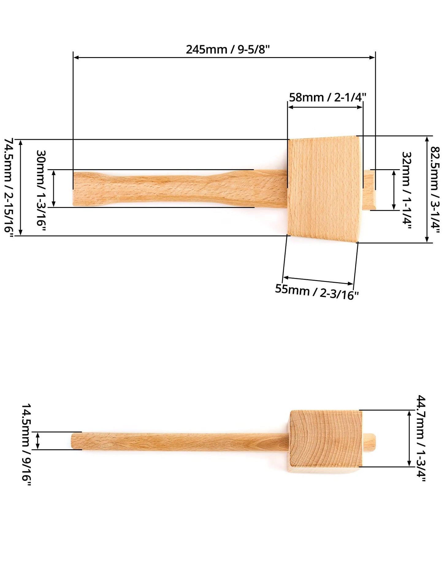 QWORK Wooden Mallet, 9.5" Manual Ice Hammer Mallet Beech Solid Carpenter Wood Hammer Woodworking Hand Tool