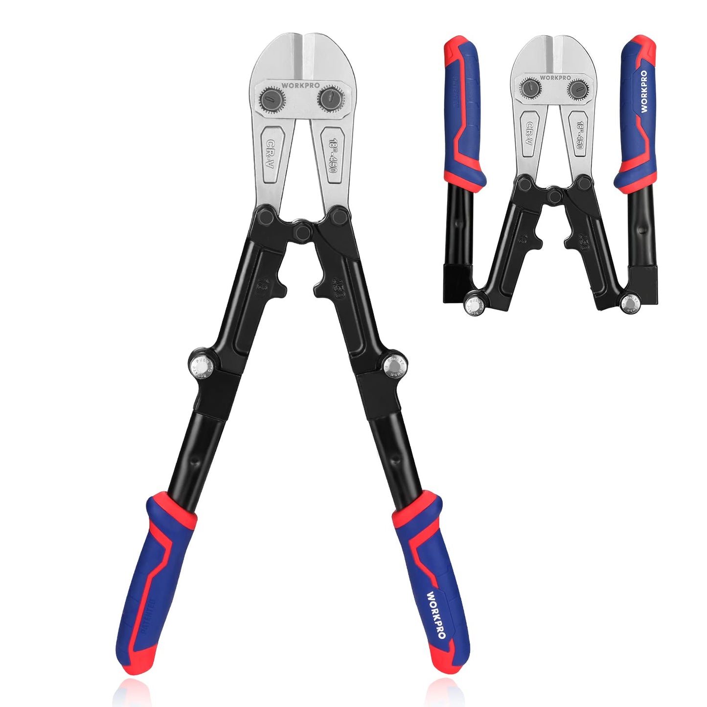 WORKPRO 18" Foldable Bolt Cutter with Comfort Grip, Chrome Vanadium Steel Blade for Rods, Bolts, Wires, Chains & Rivets