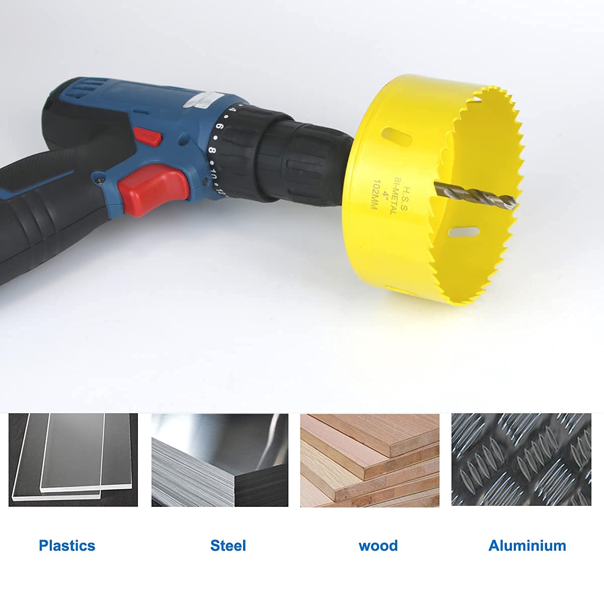 JIECHENG 4" Bi-Metal Hole Saw with Arbor Mandrel – Deep Cutting for Wood, Drywall, Plywood, Metal, Aluminum, Brass, Copper, Zinc, Tin