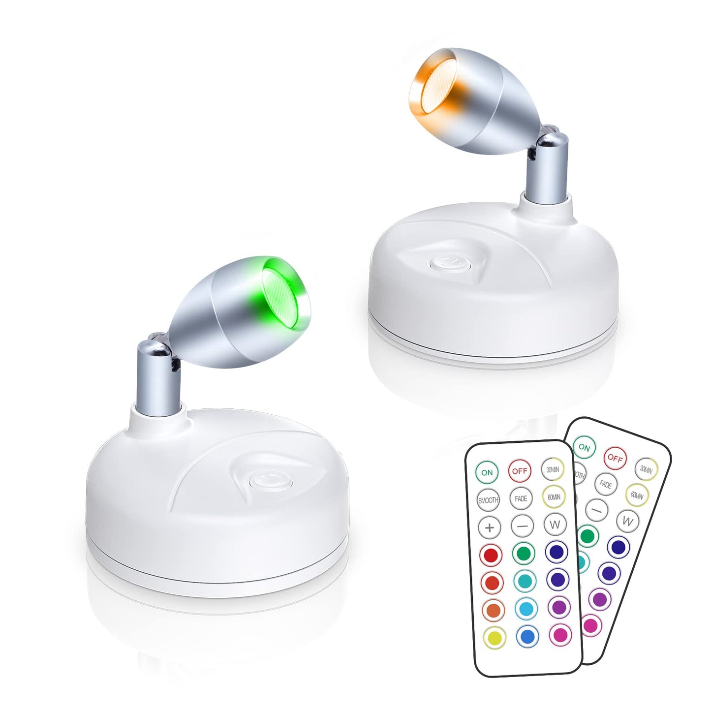 HFCDL Small Spotlight Battery Operated Accent Light with Remote, RGB LED Wireless Little Spot Light Rotatable with Dimmer & Timer for Artwork Painting