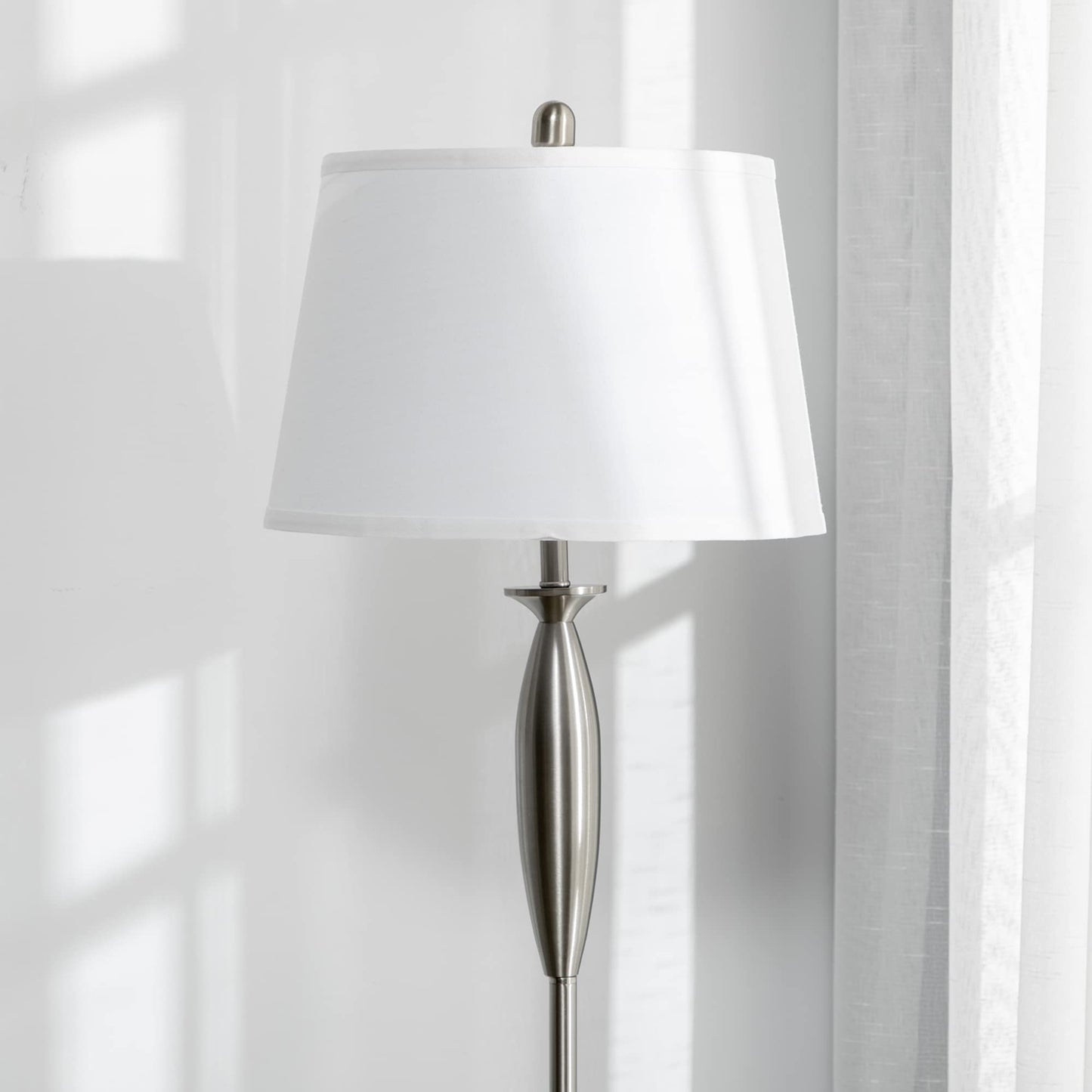 HOMCOM Boho Desk Lamp & Floor Lamps Set of 3, 3 Piece Lamp Set for Living Room, Bedroom, & More, Linen Lampshade, Steel Base, Silver