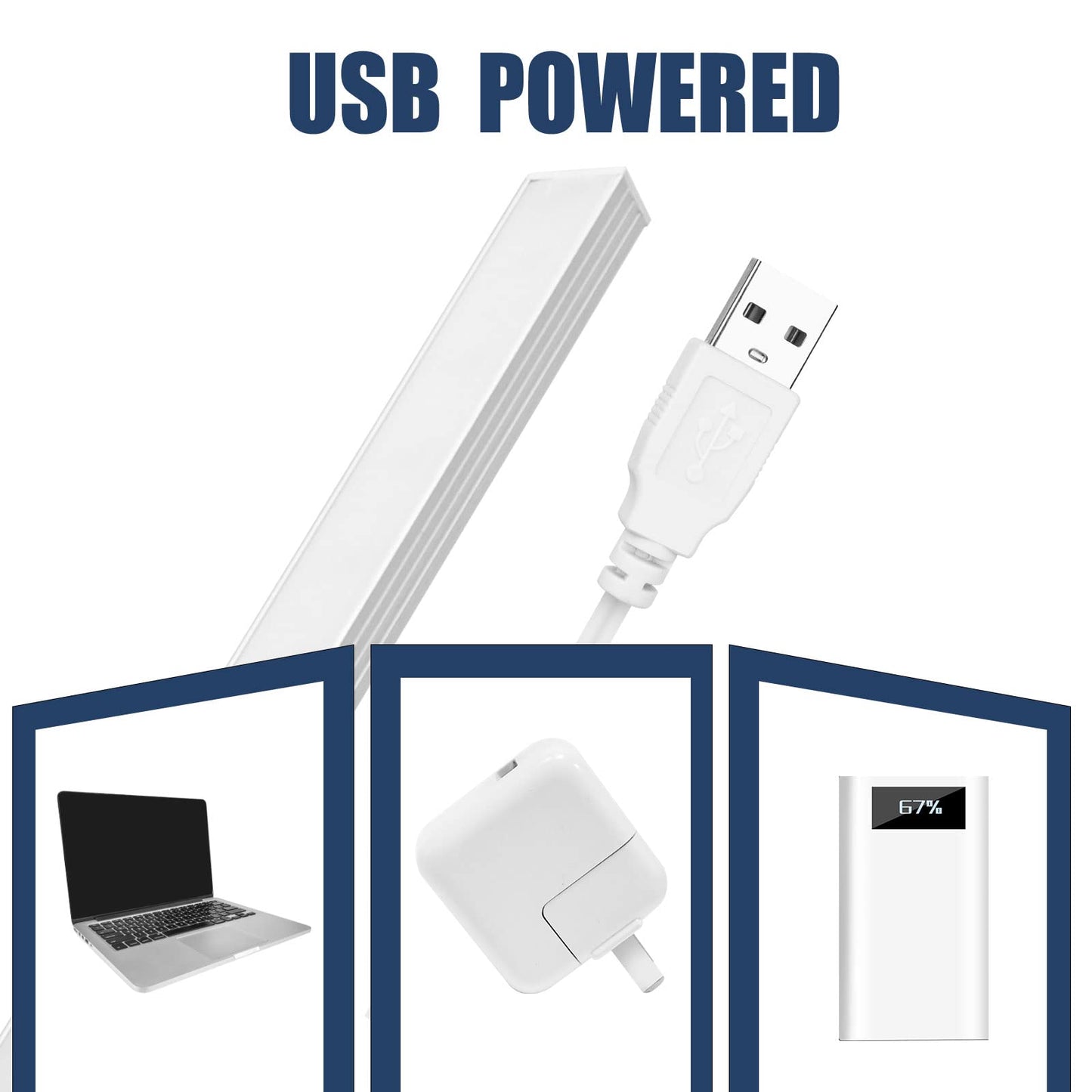 DWEPTU USB Powered Under Cabinet Lighting, 12" Tool-Free Mount Dimmable LED Strip for Pantry & Workspace