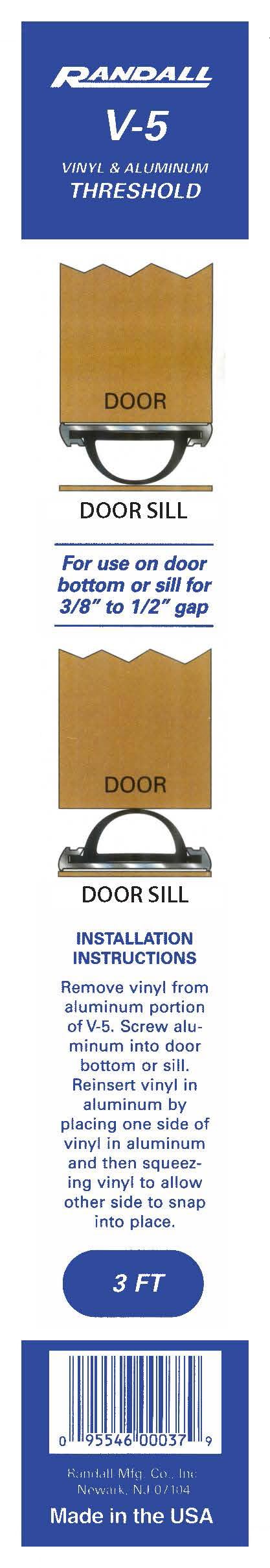 36" Mini Threshold or Door Bottom 1 1/4" Wide 3/8"-1/2" High