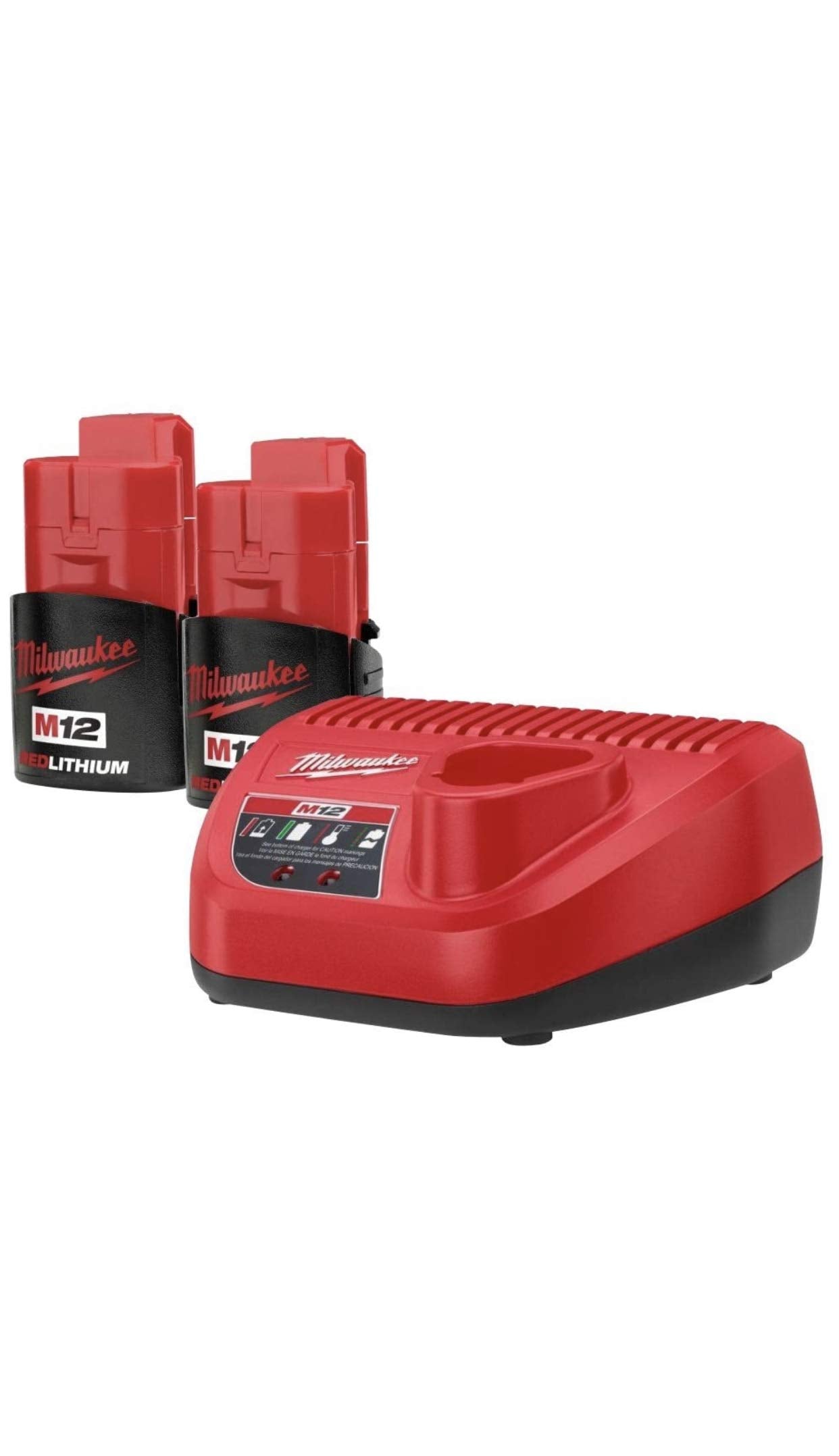 Milwaukee 48-11-2420 (2) M12 REDLITHIUM 2.0 Compact 12V Batteries & M12 Lithium-ion Battery Charger (48-59-2401) KIT