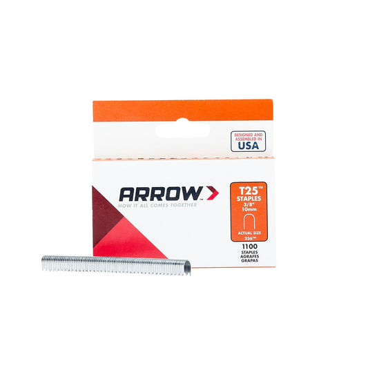 Arrow Heavy Duty T25 Round Crown Staples for Cable and Low Voltage Wiring, 1100 Pack, Leg Length 3/8 Inch, Crown Size 5/16 Inch