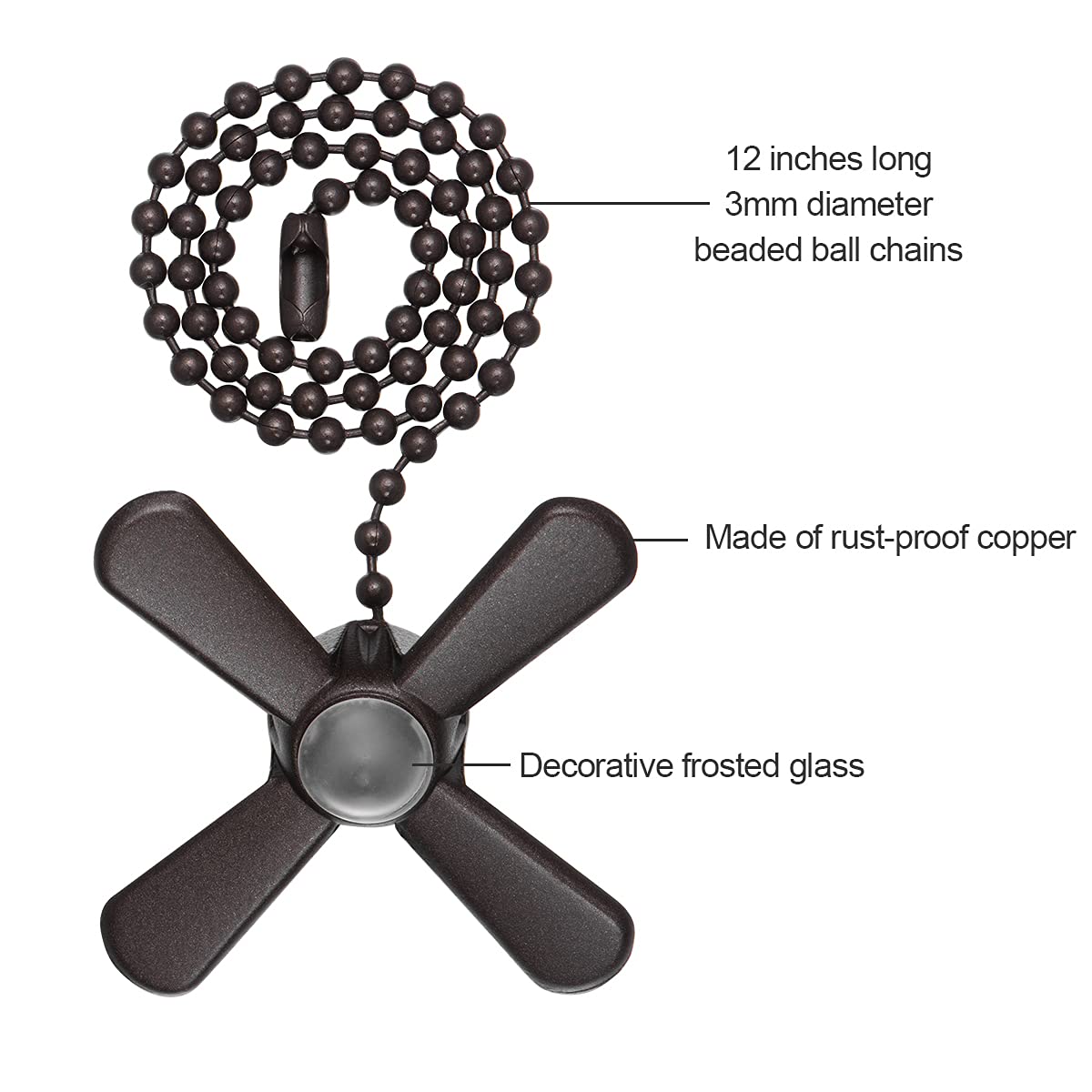SmoTecQ Ceiling Fan Pull Chain Extender with Frosted Glass Bulb, Fits Standard 3mm Fans & Light Fixtures, ORB Finish
